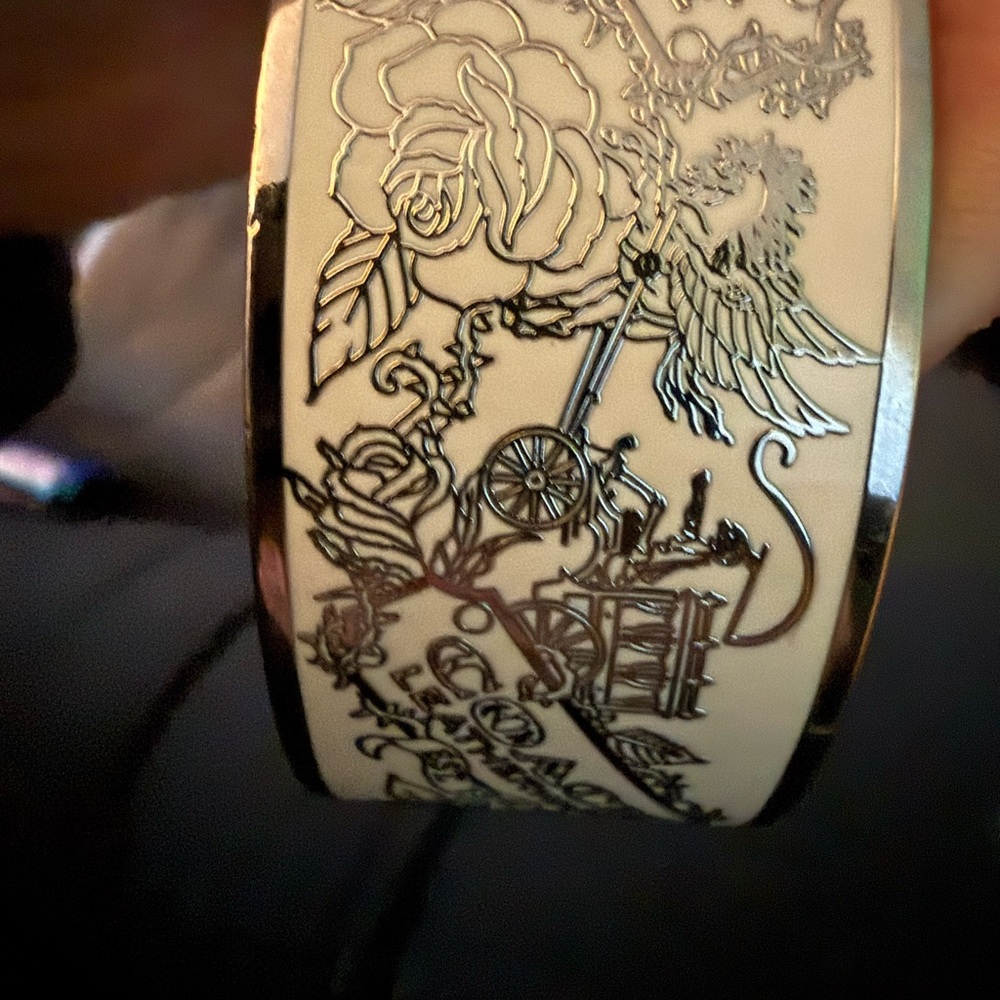 1 inch wide studded white enamel Coach Bangle